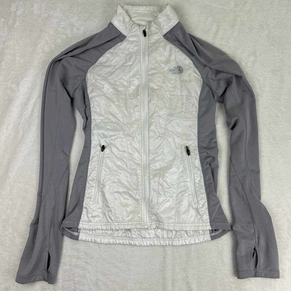 North Face Flight Series Primaloft Jacket Size Medium Cream/gray Full Zip *stain